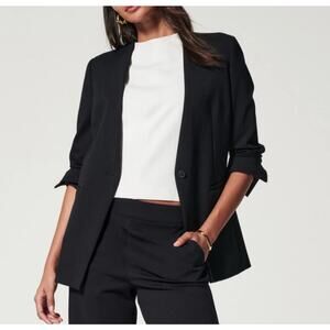 SPANX The Perfect Collarless Blazer Black Oversized Size L Pointe Button Classic